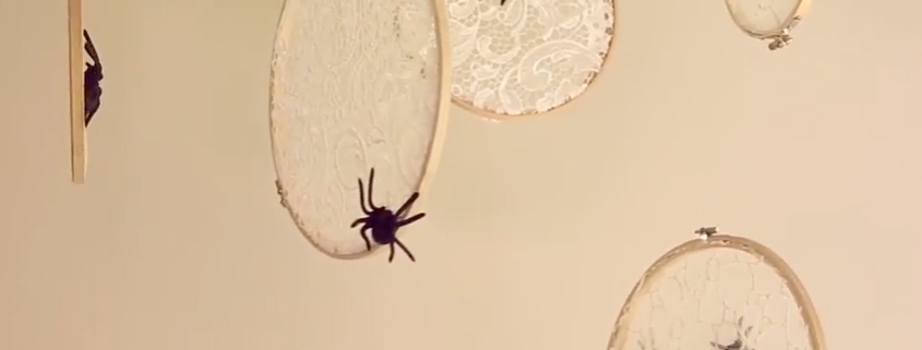 embroidery hoop spider webs for Halloween